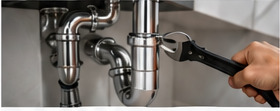 Professional working beneath a sink